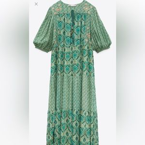 Zara, Long Boho Green Dress, Size L